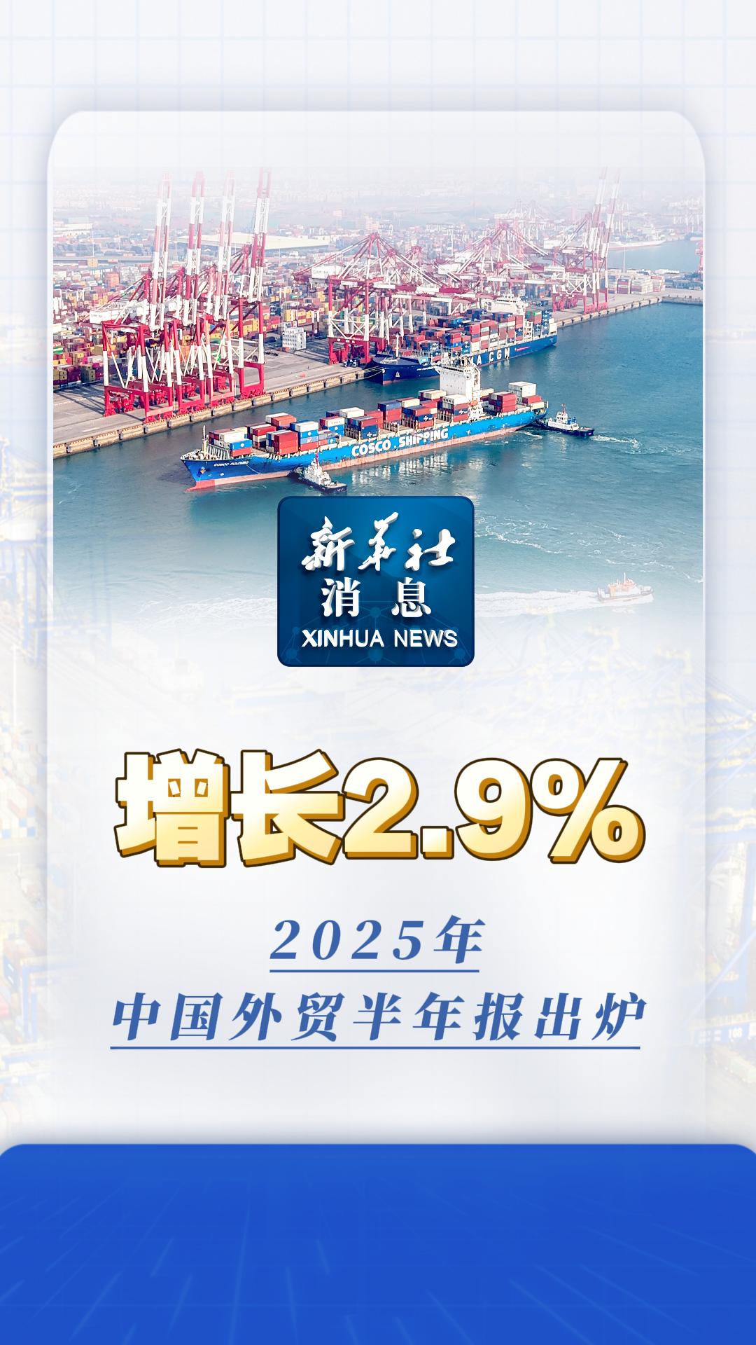 2025年上半年中國外貿(mào)穩(wěn)健增長(zhǎng)2.9%，國內(nèi)貿(mào)易展現(xiàn)強(qiáng)勁韌性與活力